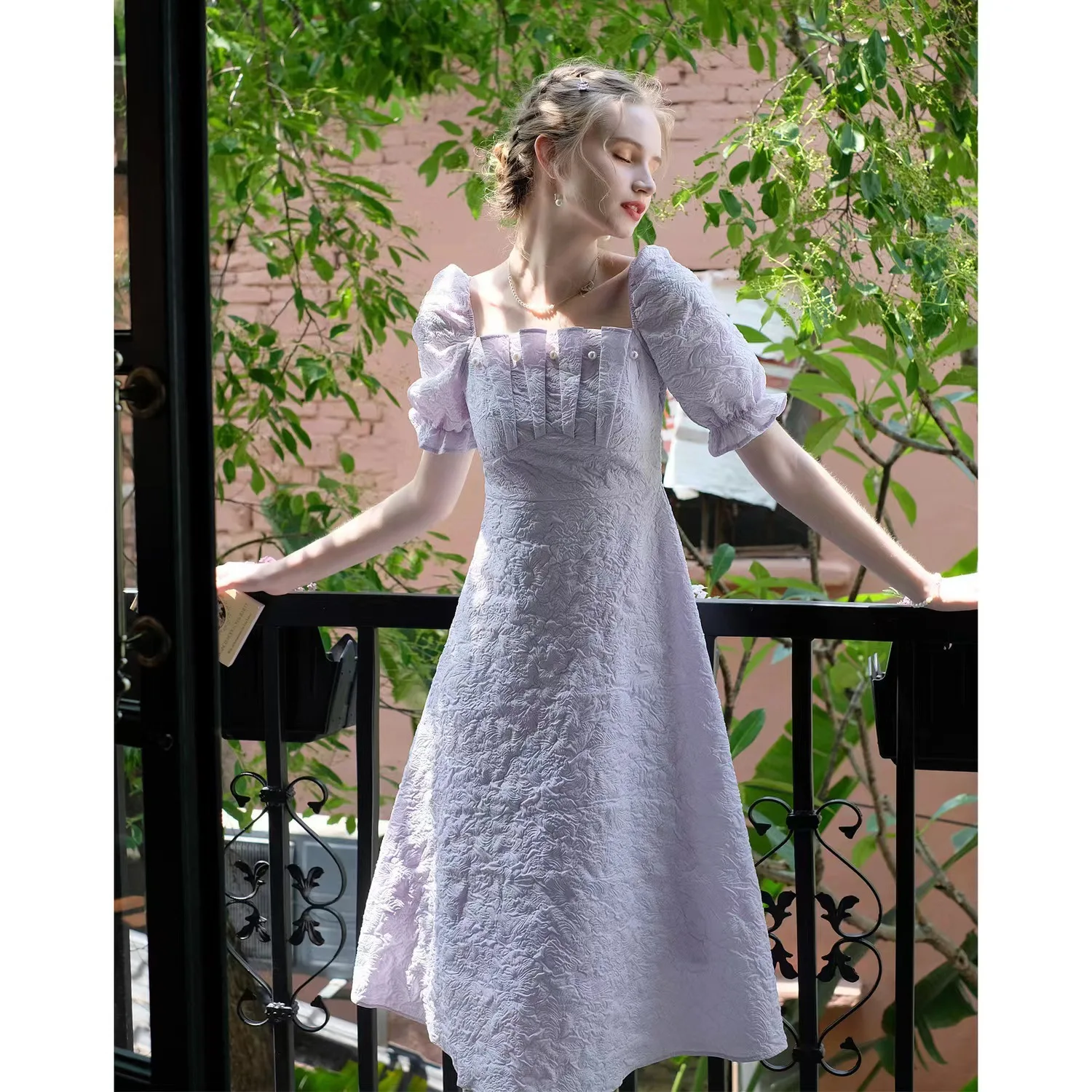 

Женское платье с высокой талией, фиолетовое платье в стиле ретро с бусинами, лето 2023