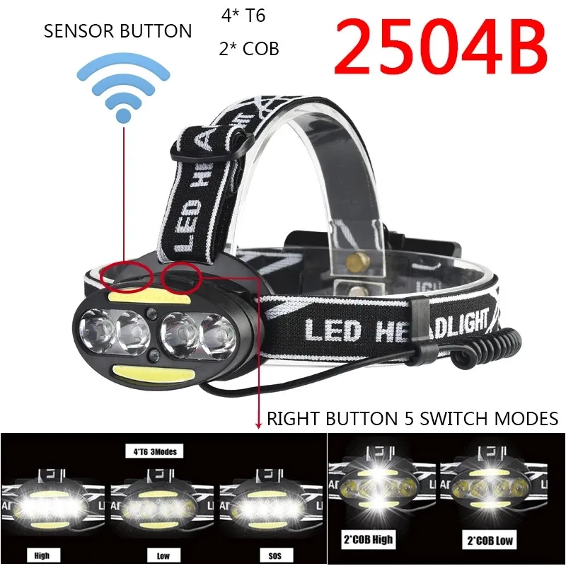 

Most Power LED Headlamp COB Headlight 8000 Lumen Head Lamp Body Motion Sensor Switch Light Lanterna 18650 Battery For Camping