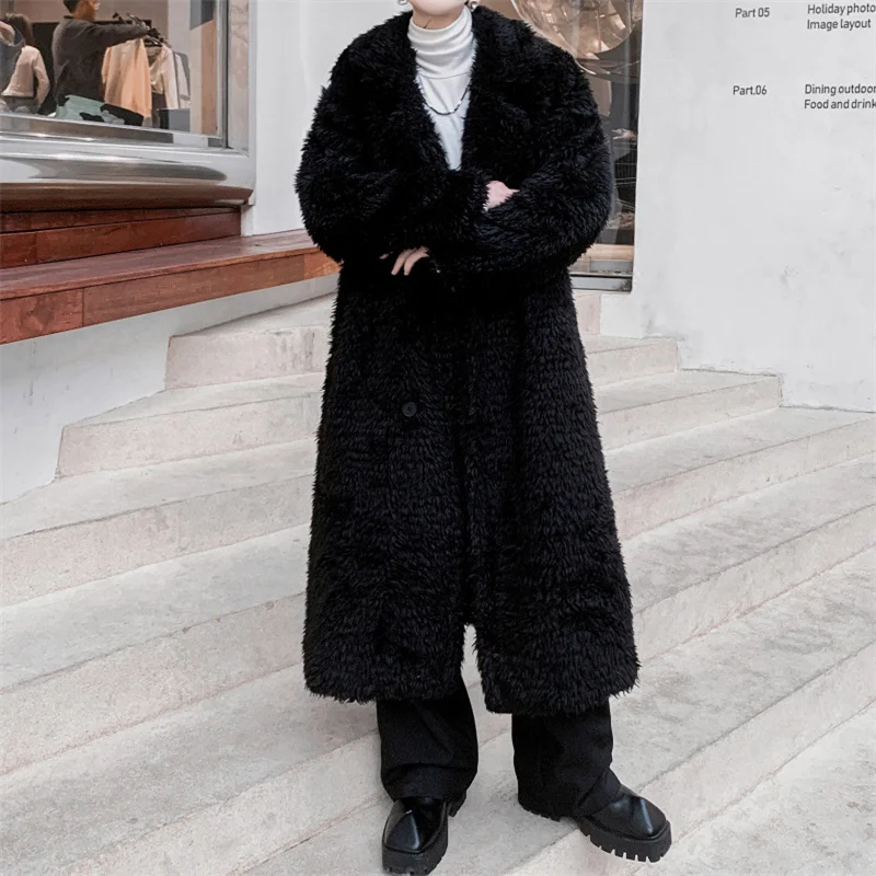 European And American Fashion Men'S Winter Suit Collar Lengthened Knee Length Plush Fur Coat Temperament High Grade Cotton