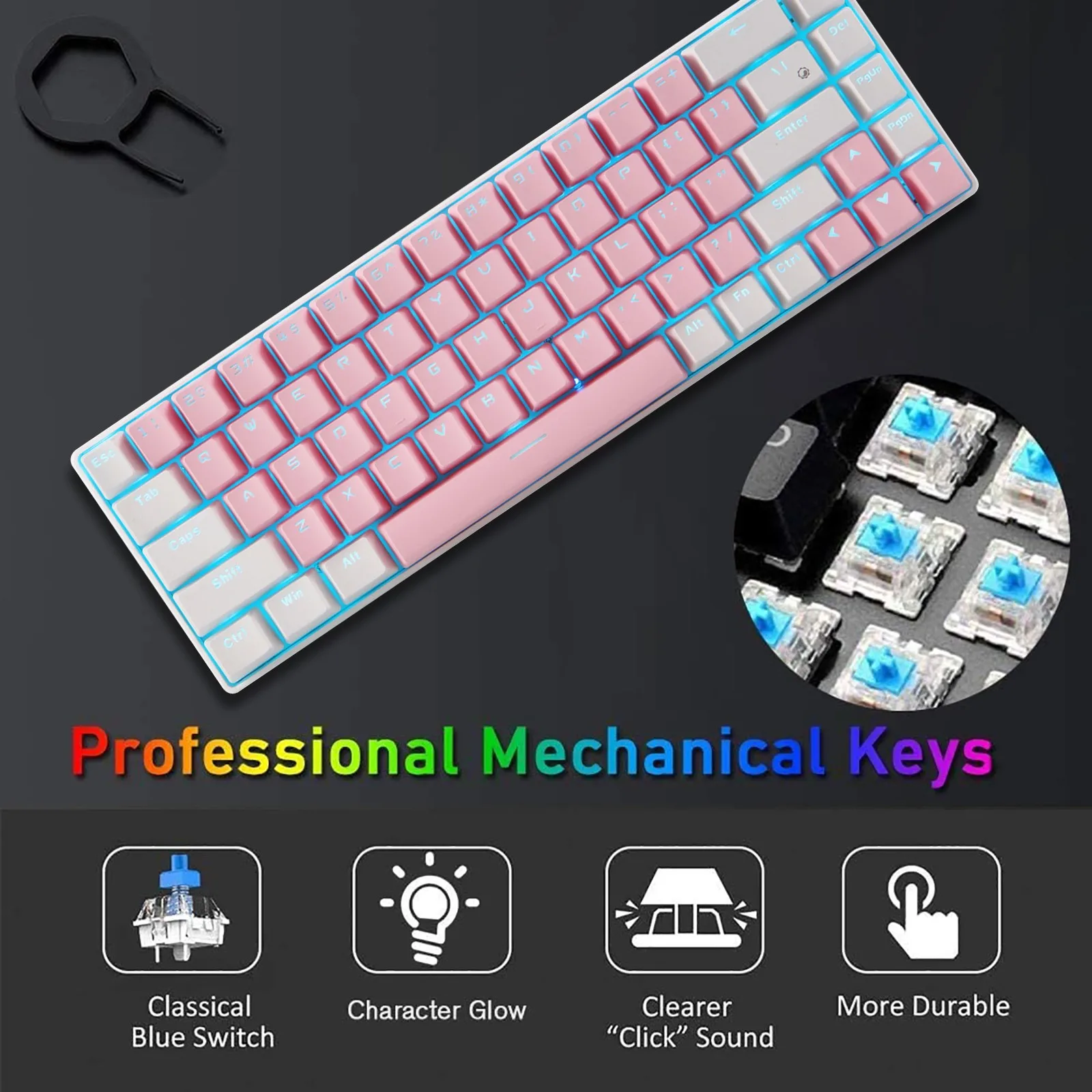 

K800 Wireless Illuminated Keyboard Windows 10 Home Key Code Wireless USB/wired Blue 68-key Gaming Keyboard 60% Game Pads