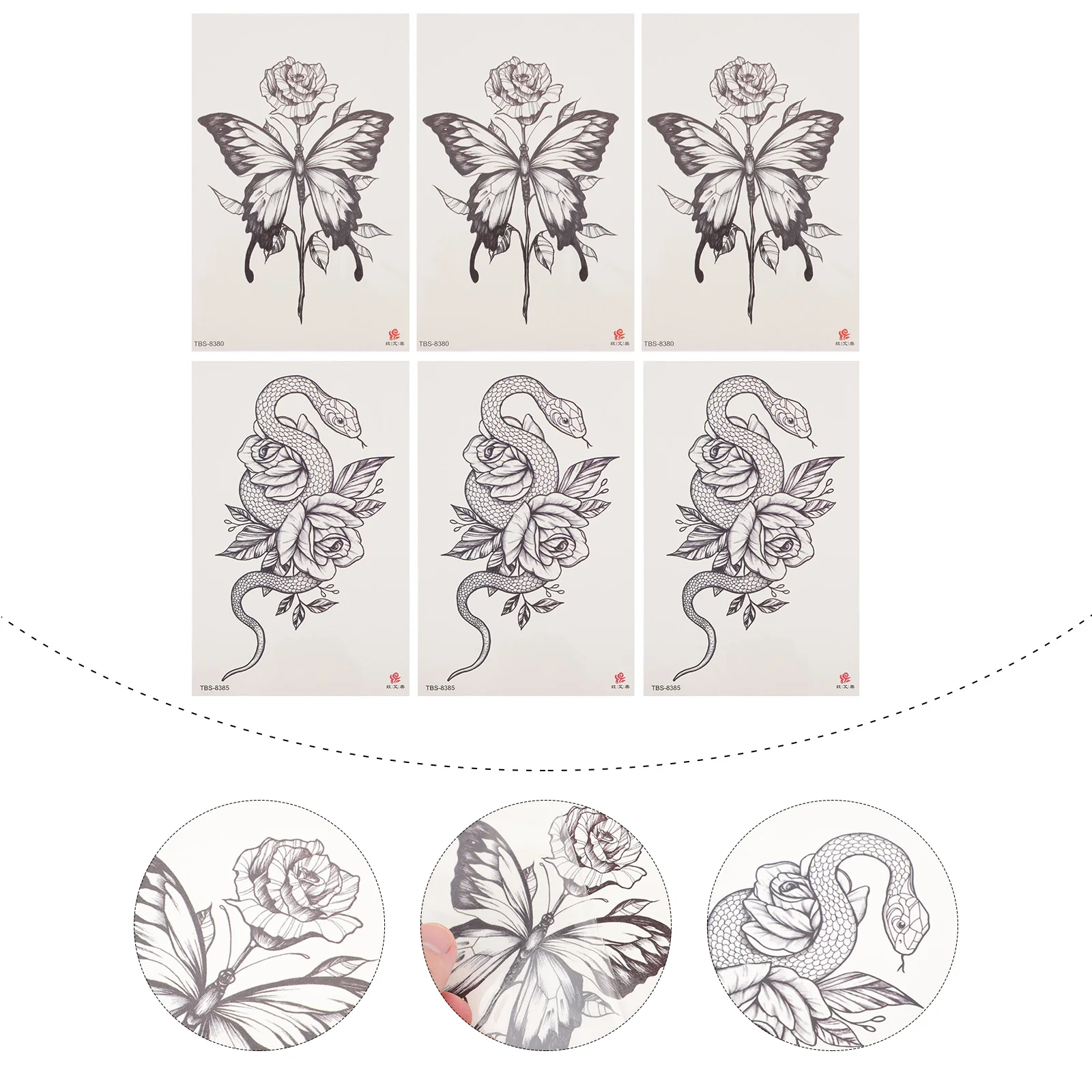 

6 Sheets Realistic Tattoos Snake Flower Fake Temporary Tattoos Stickers for Men