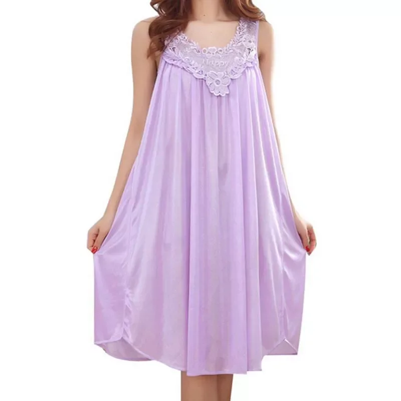 

Женская кружевная ночная сорочка из сатина, без рукавов