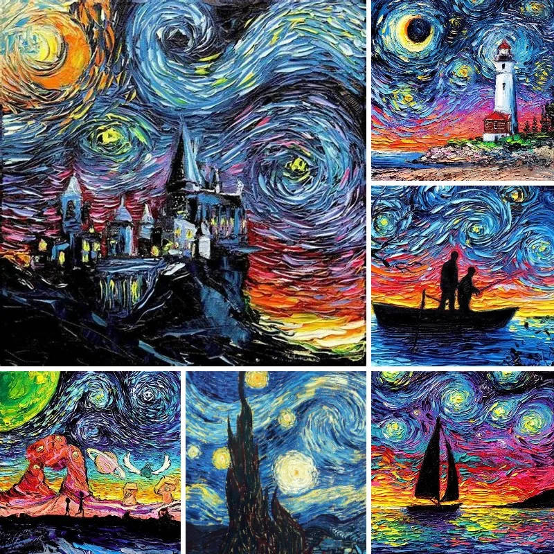 

5D Diamond Painting Starry Sky Landscape Art Full Square Round Diamond Embroidery DIY Mosaic Handmade Gift Home Decor 2022