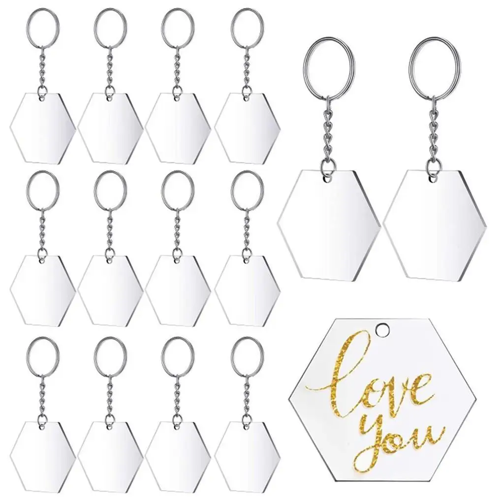

48pcs Keychain Acrylic Blanks Wear-resistant Hexagon Shape Key Rings Lightweight Wear-resistant Transparent Keys Buckle