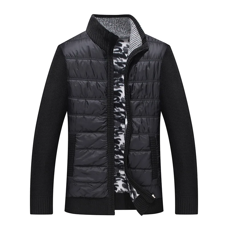 Men's Padded Jumper Jacket Fashion Colour Blocking Thicker Warm Standing Collar Casual Knitted Sweater