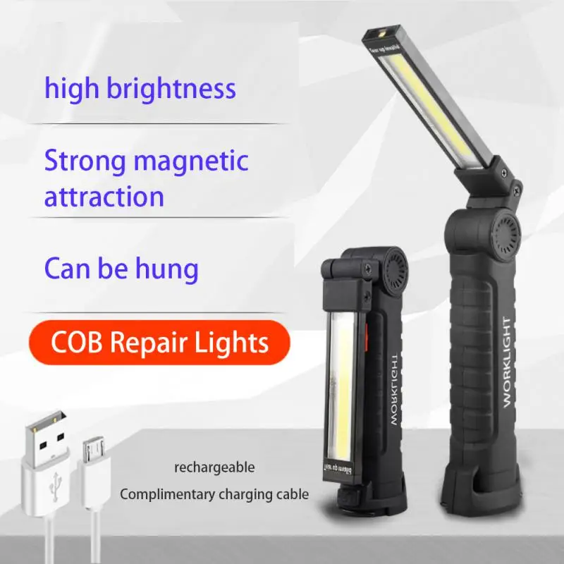 

USB Charging Multifunctional Folding Work Light COB LED Flashlight Built-in Battery Light Camping Flashlight Torch Lighter