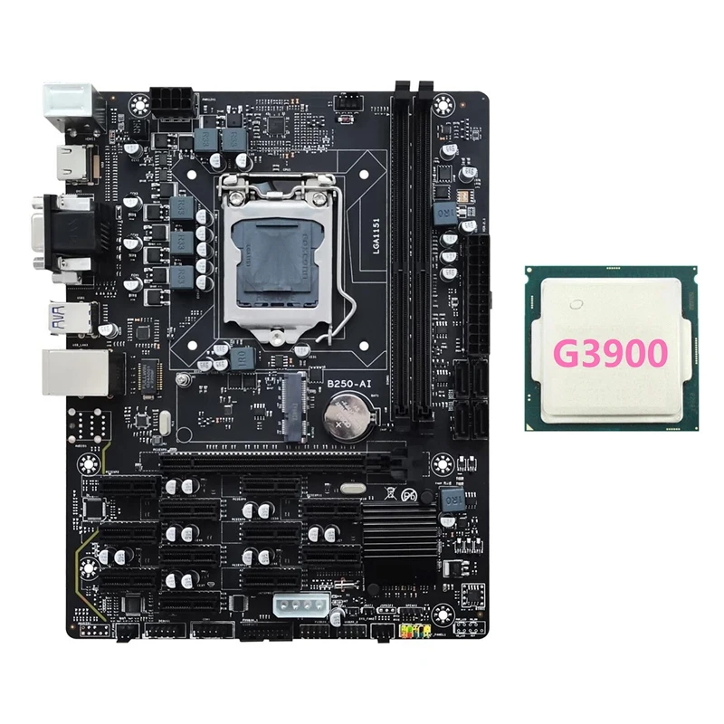 Фото B250 V2.1 материнская плата для майнинга BTC + ЦП G3900 12xpcie LGA1151 двухканальная материнская плата для майнинга DDR4 MSATA USB3.0 B250 ETH №2