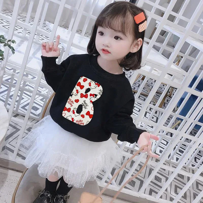 

Hello Kitty Letter A B C D Children Sweatshirts Sanrio Casual Clothes Fashion Kawaii Cartoons Pullover Girl Boy Kids Sportswear