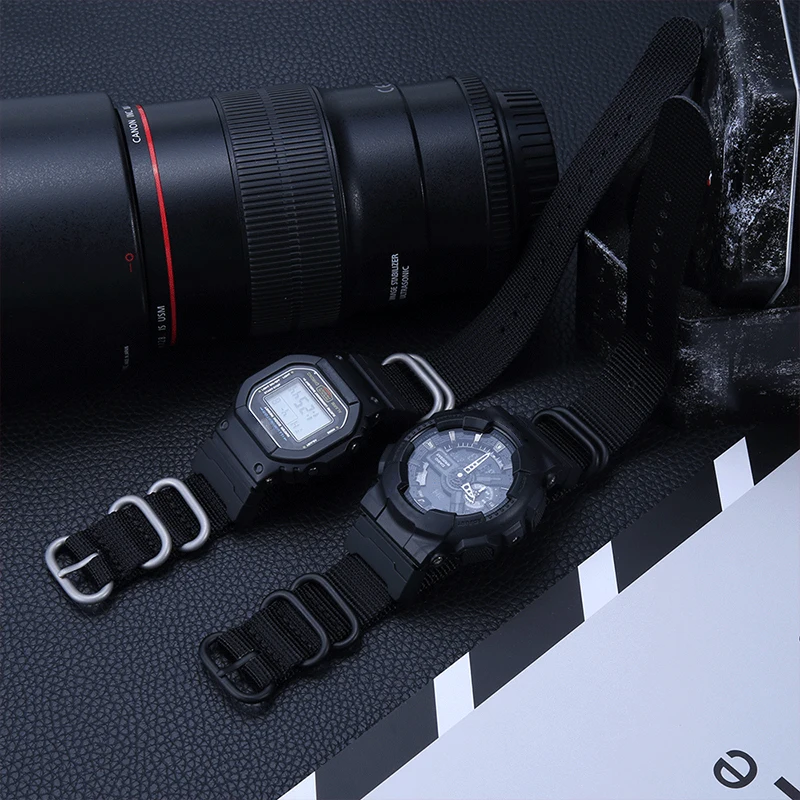 Nylon Strap Adapter Suitable for Casio G-Shock 16mm Series GA100 Men's Watch Band Heavy Duty Metal Buckle Woven Watch Accessorie