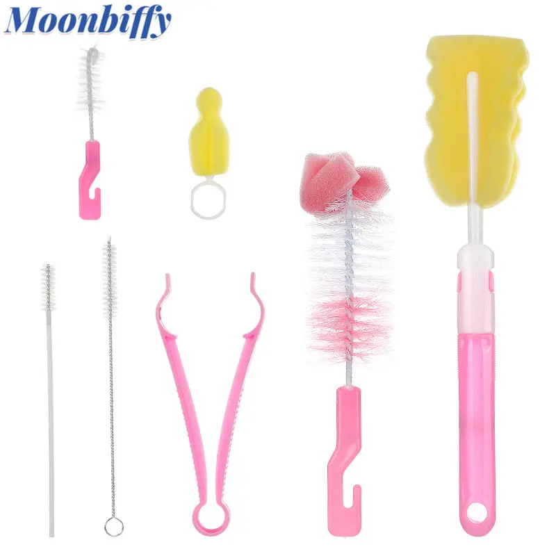 

7Pcs Baby Bottle Brush Set Bottle Brush Cleaner Baby Nipple 360-degree Rotate Clean Sponge Spout Cup Brush Kit Bottle Clean Tool