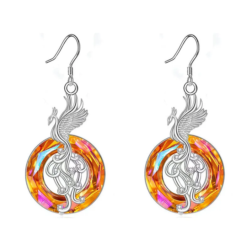

Creative Phoenix Crystal Earrings for Women Yellow Rhinestone Fire Bird Dangle Earrings Holiday Daily Life Earrings Jewelry