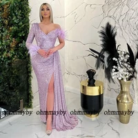 fashion glitter purple evening dresses asymmetrical party dress pleat full sleeve womens dress strapless prom gowns robes de
