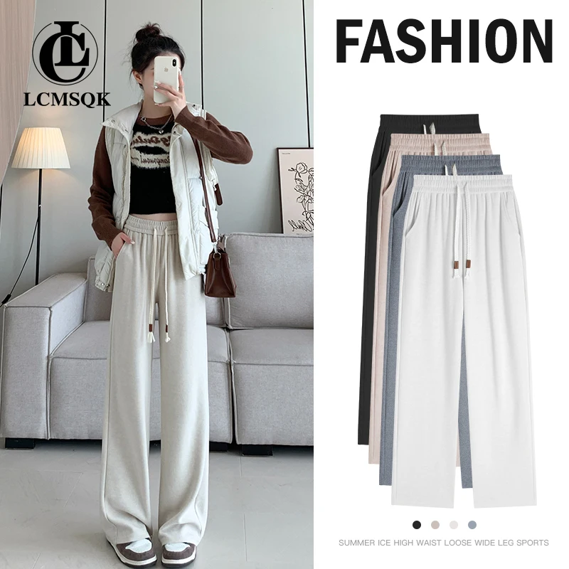 

Брюки женские с широкими штанинами, слаксы с завышенной талией, модная одежда в Корейском стиле, уличная одежда для женщин, спортивные штаны, осень 2023