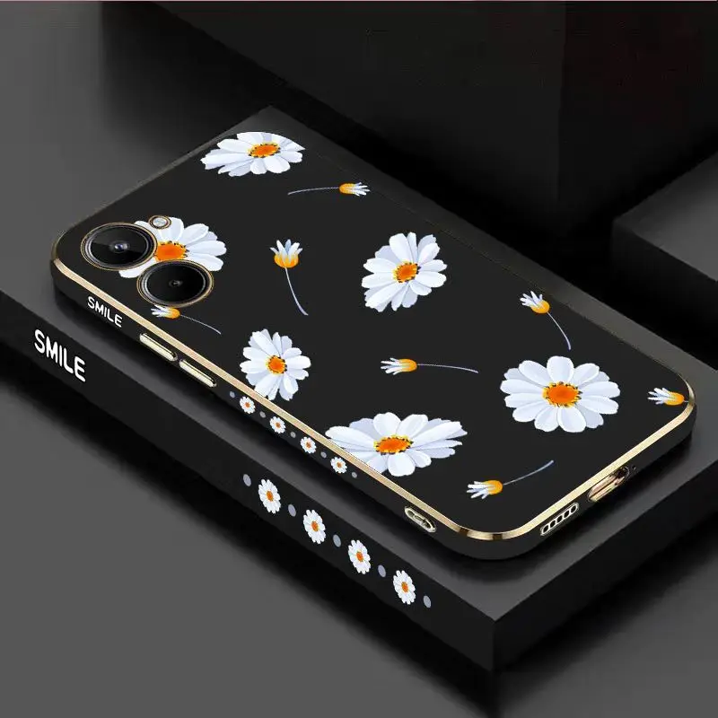 

Chrysanthemum Flower Luxury Plating Phone Case For OPPO Realme 10 9 9i 8 8i 7 7i C30 C31 C35 C20 C21Y C25 C25S Cover