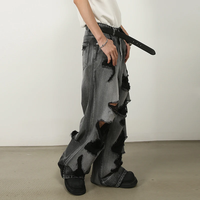 Джинсы мужские рваные в стиле хип-хоп модные брюки с эффектом потертости