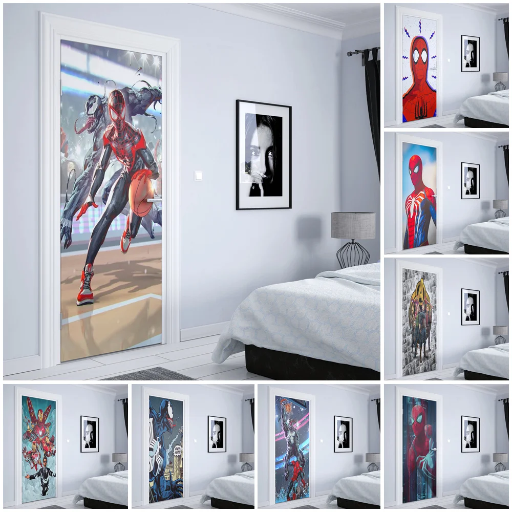 

Дверная наклейка с изображением супергероев из мультфильма «Marvel»