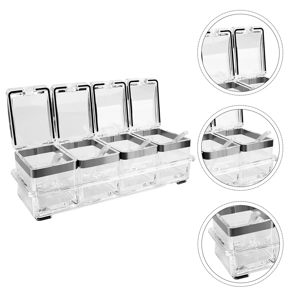 

4Pcs Seasoning Box Acrylic Storage Transparent Condiment Jar Cruet Condiment Box