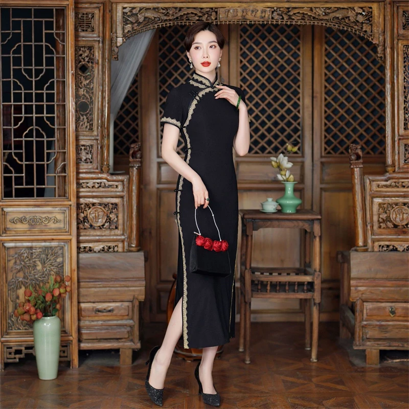 Китайский стиль пикантный Ципао с коротким рукавом традиционный Повседневный