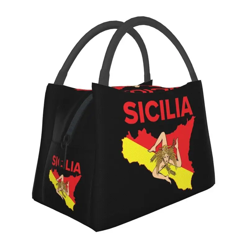 

Map Of Sicily Trinacria Thermal Insulated Lunch Bags Sicilian Pride Resuable Lunch Tote for Office Outdoor Storage Meal Food Box