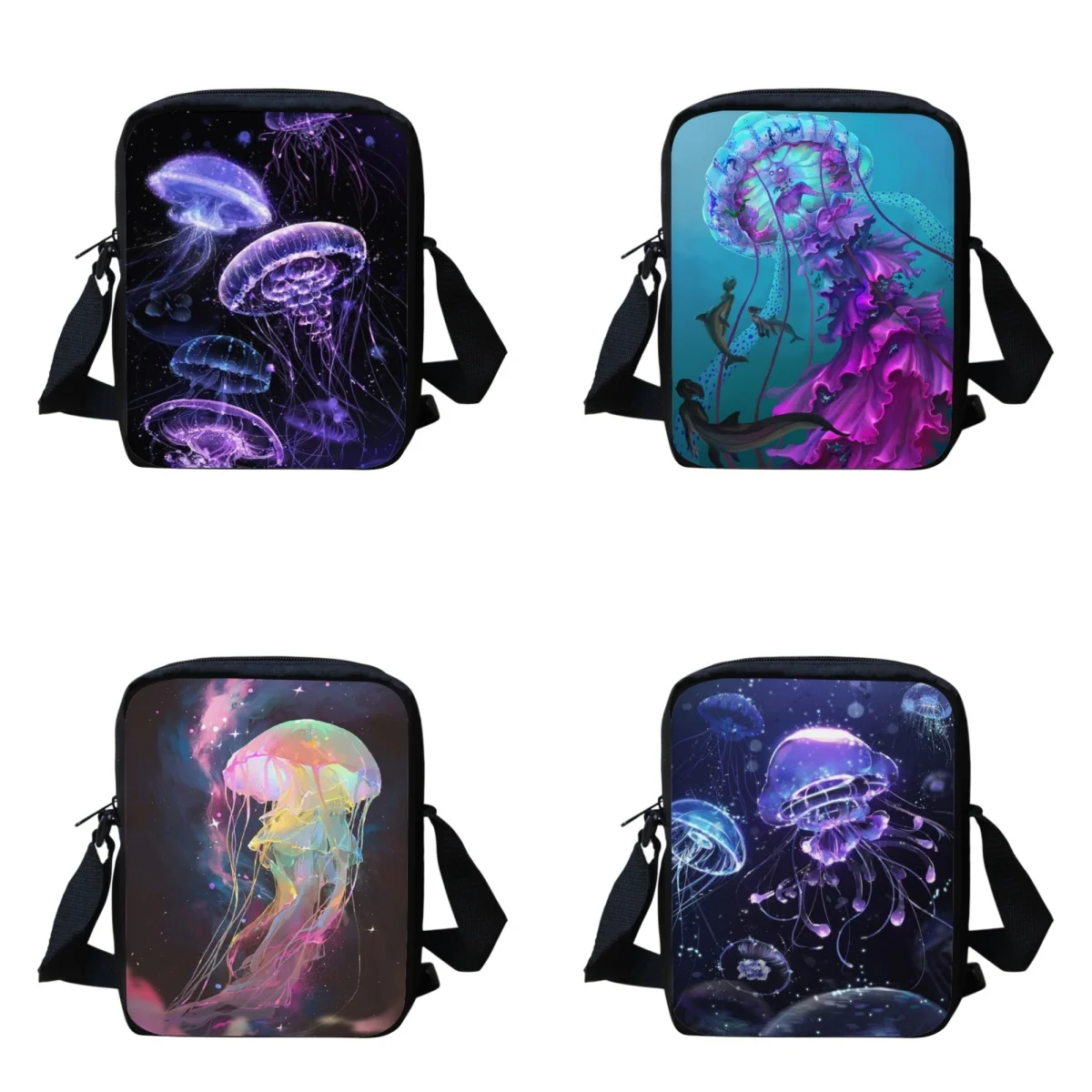 

Colorful Jellyfish Pattern Women Shoulder Bags Adjustable Small Handbag Traveling for Girls Portable Children Cross Body Bags