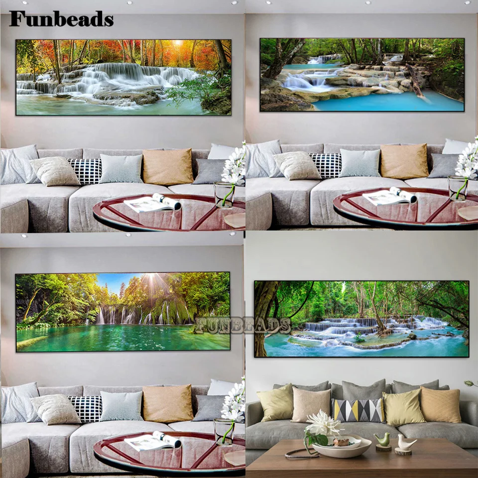 

5D Diy diamond painting Landscape Natural Waterfall Green Tree Lake Leaf square/round diamond painting embroidery decor FF7278