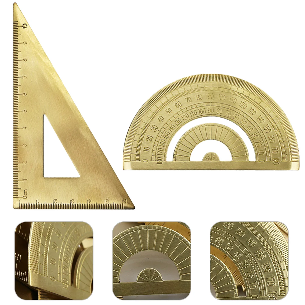 

1 Set Precision Scale Ruler Brass Measuring Ruler Brass Protractor Triangle Ruler Kit