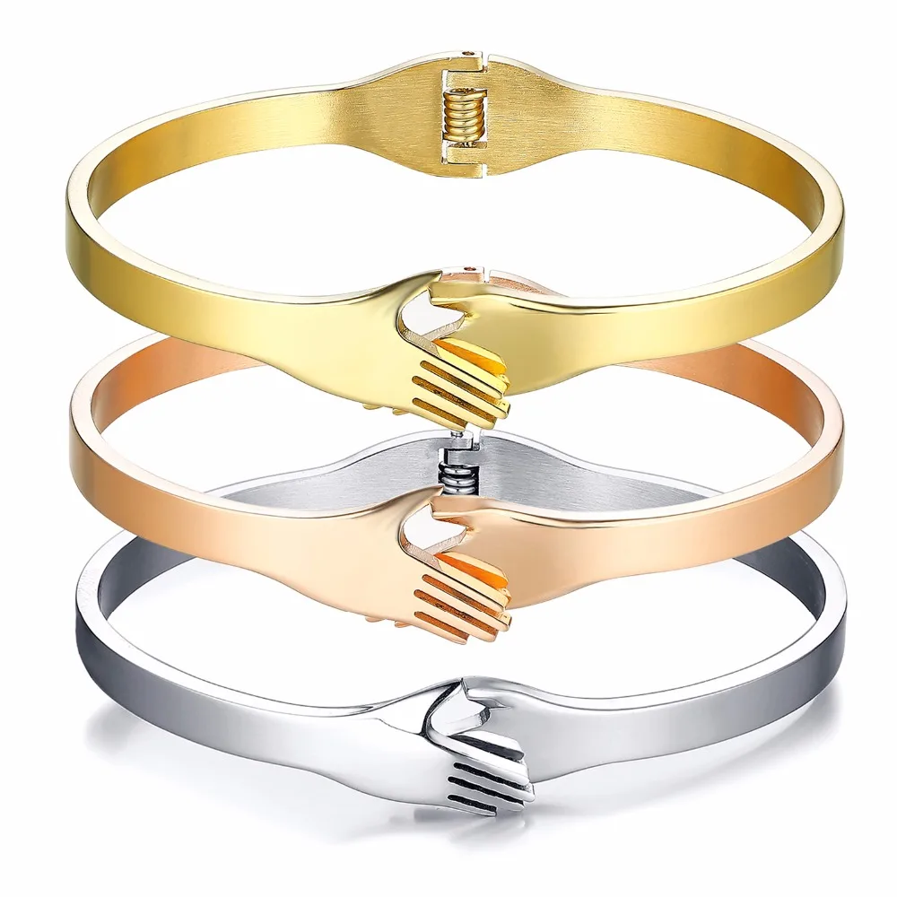

3 Colors Women Hand Cuff Bracelets&Bangles Female Stainless Steel Silver Color Rose Gold Love Bangle Bracelet Jewelry Pulseras