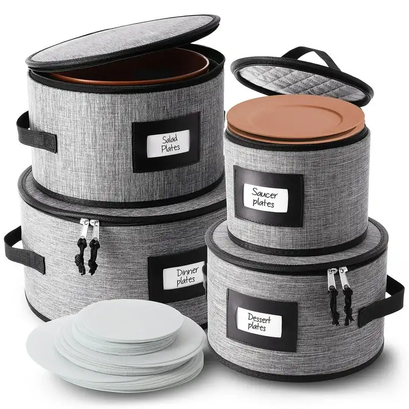 Gray China Plate Storage, Dinnerware Storage Container Set, 