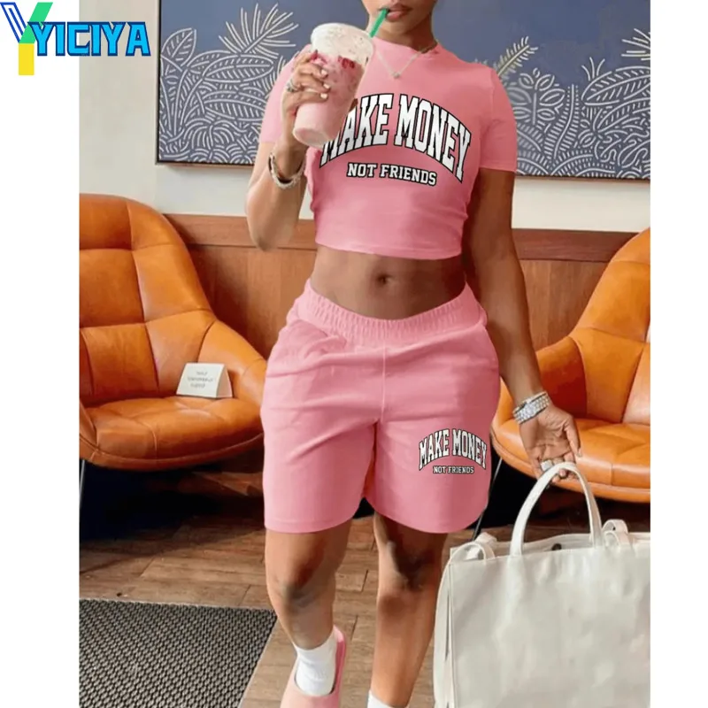 

YICIYA SUIT TRACKSUIT Letter Print Short Sleeve T-shirt And Shorts Pant TWO PIEC SET 2022 Summer Womens Outifits TRACKSUITS Y2K