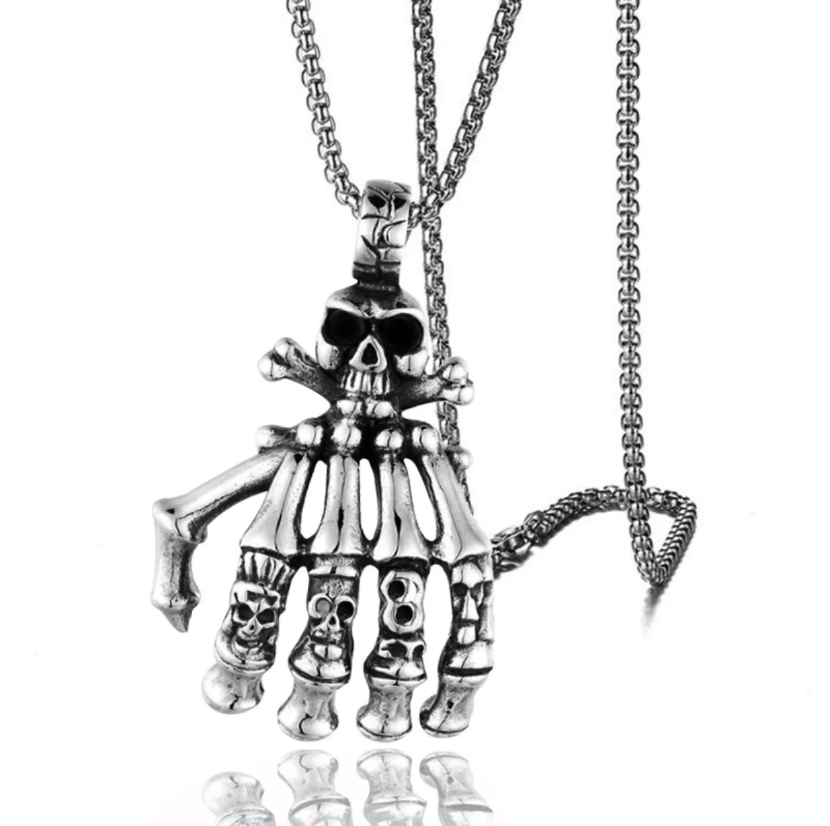 

Domineering Ghost Claw Necklace Personality Retro Stainless Steel Alloy Men's Punk Hand Bone Necklace Ghost Head Accessories 1$