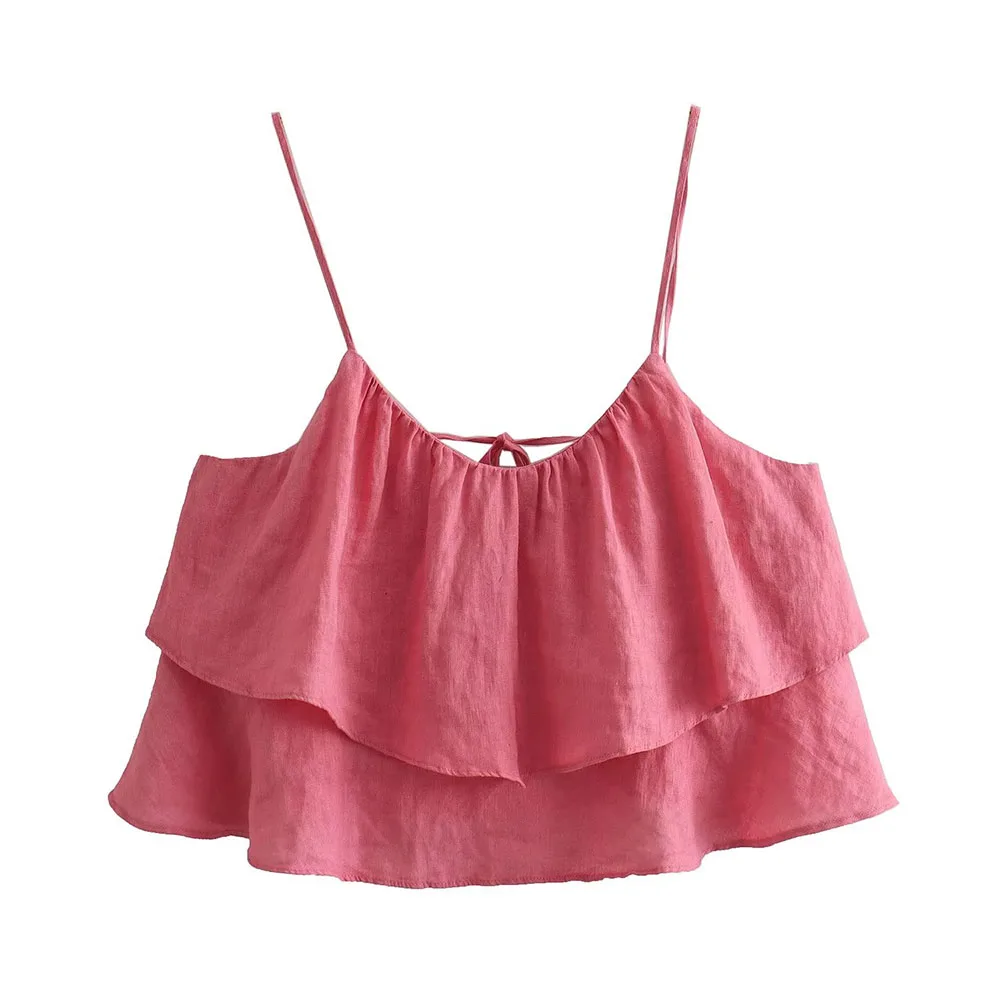 

Early autumn new fashion women's pure desire style all-match straight collar suspender layered decorative linen blend top