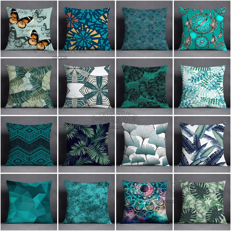 

Little Freshness Pillowcase Dark Green Flower and Animal Pattern Pillow Case Rectangular Office Home Decoration Cushion Cover
