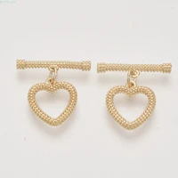 2sets brass toggle clasps real 18k gold plated heart nickel free 22mm bar 21x4 5x3mm