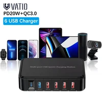 vatid 6 port usb charger phone charger qc3 0 fast charging desktop charger station for iphone 11 12 13 sumsung xiaomi huawei