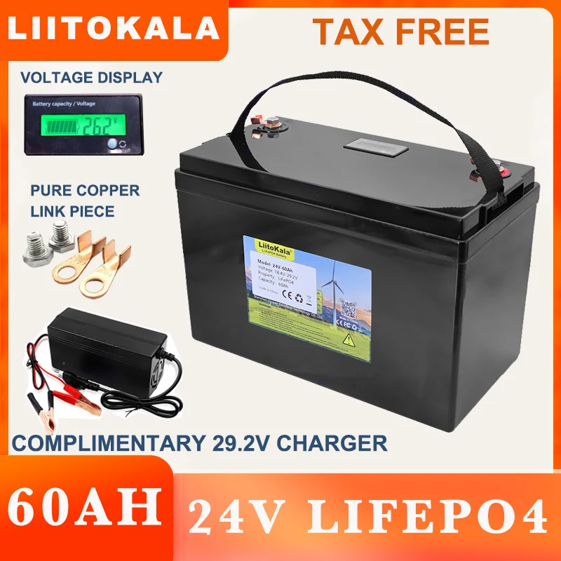 Литий-железо-фосфатный аккумулятор LiitoKala, 24 В, 60 ач