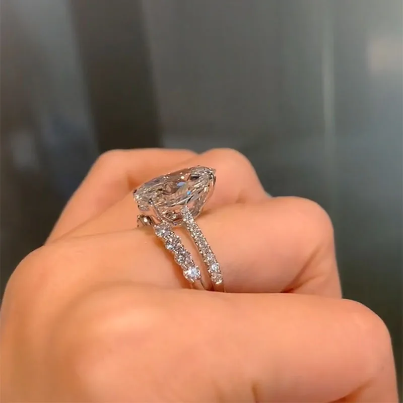 IGI Lab Растущее кольцо с бриллиантом Груша форма D Цвет 1 2 3Ct Твердое белое золото 18 карат комплект Кольцо с бриллиантом свадебное заводское обручальное кольцо (art.: 3920d013fbabf) - 3920d013fbabf