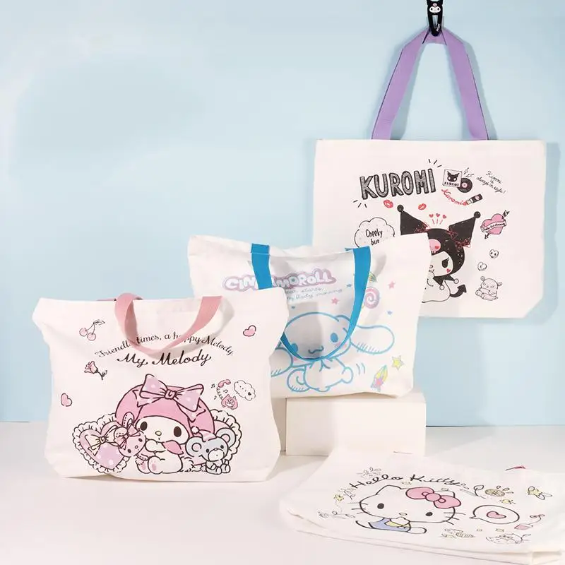 

Оригинальная Sanrios Kuromi Cinnamoroll My Melody Kittys, Холщовая Сумка, мультяшная сумка через плечо, повседневная универсальная вместительная сумка для хра...