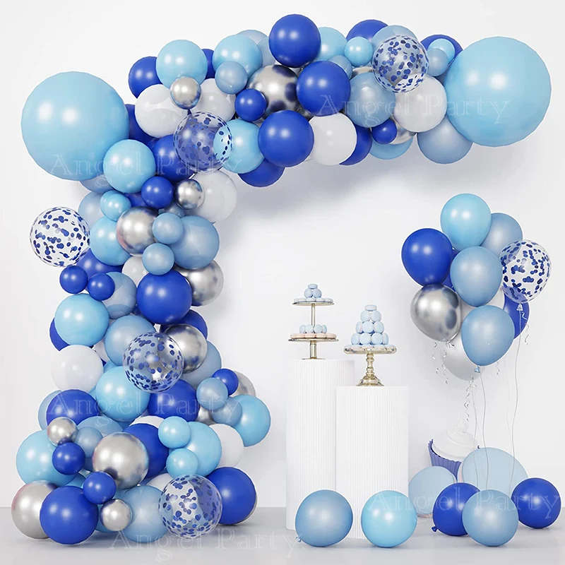 

130pcs Sliver Confetti Blue Globos Baby Shower Boy Balloon Garland Arch Kit Wedding 1st Birthday Party Balloons Decorations