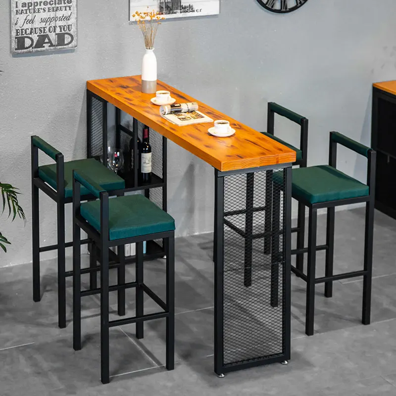 

Bar Table Simple Household Modern Bar Wall Table and Chair Combination High Foot Table Iron Solid Wood Long Narrow High Table