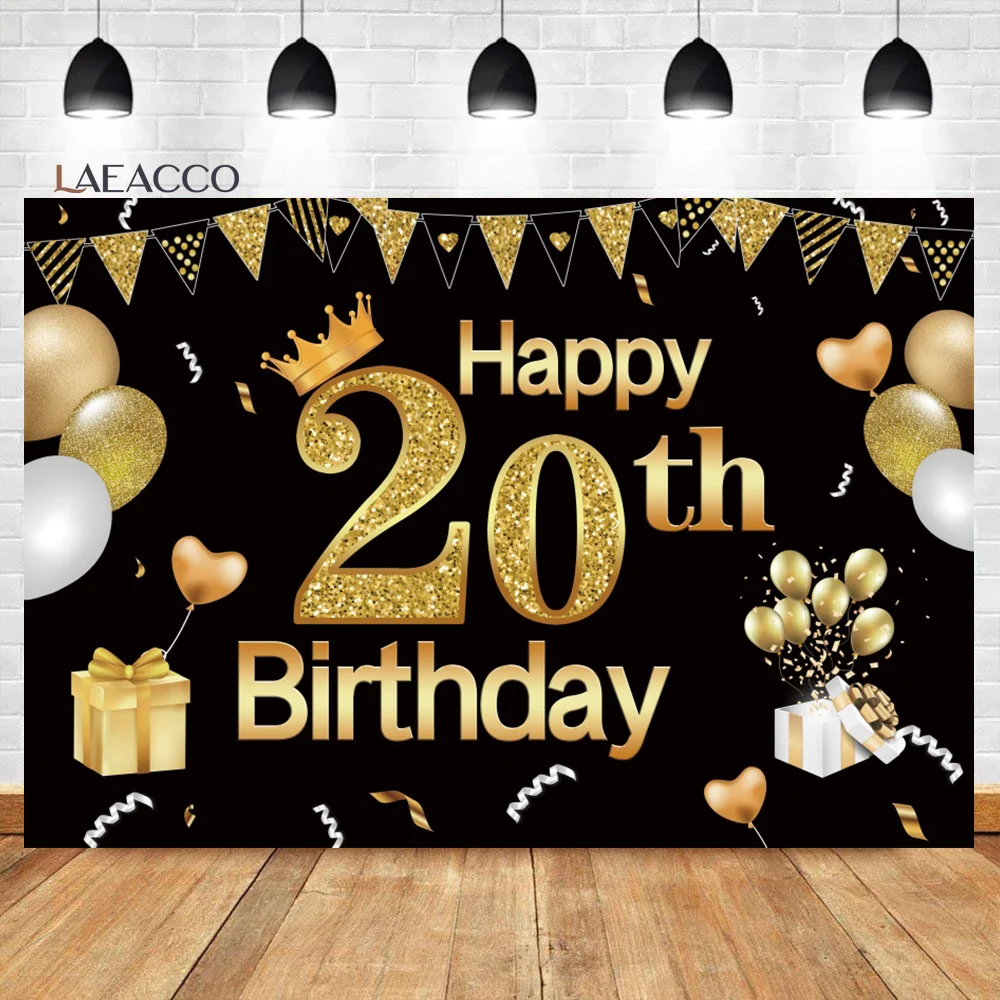 

Laeacco черный блестящий золотой фото фон с сюрпризом воздушные шары для взрослых на 20-й день рождения портрет фотография фон на заказ