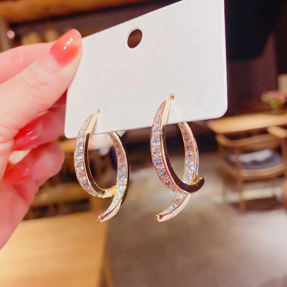 

Korean Fashion Cross Earring Temperament Gold Plated Curved Stick Front Back Linear Crystal Drop Earrings Women Party Jewelry