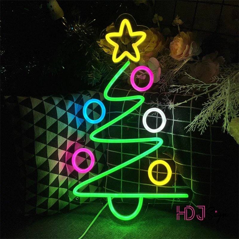 

Светодиодные неоновые огни, вывеска, рождественская елка, украшение для комнаты, Рождественский Декор для дома, семейная светодиодная неон...
