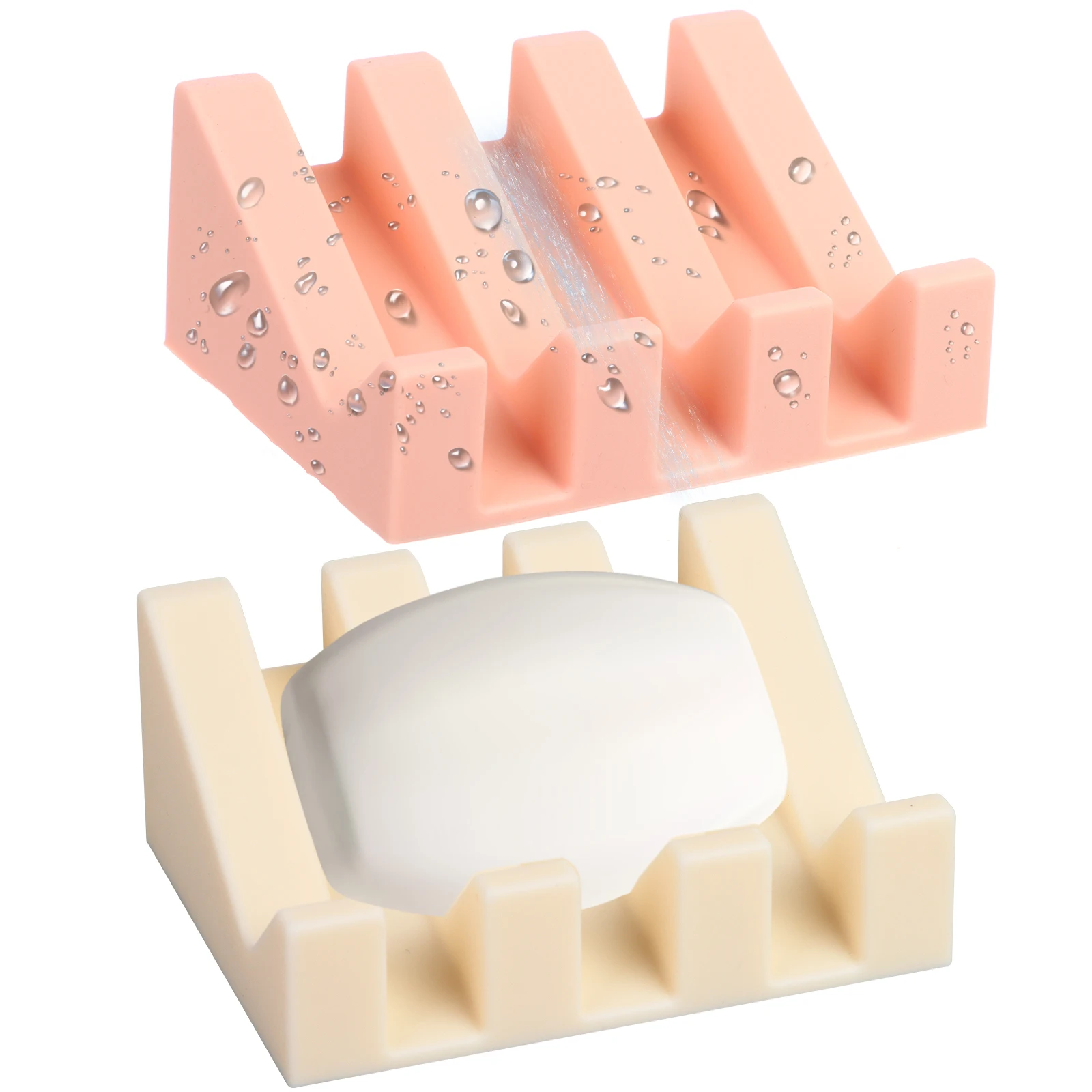 

RZJSLSHANHAI 2Pcs Silicone Soap Dish Self Draining Soap Dish Shower Waterfall Ba