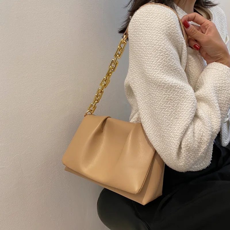 Women's Satchels Handbags Shoulder Bags PU Flag Casual Bag for Women 2023 New Cloud Design Fold Chain Bags Purses and Handbags