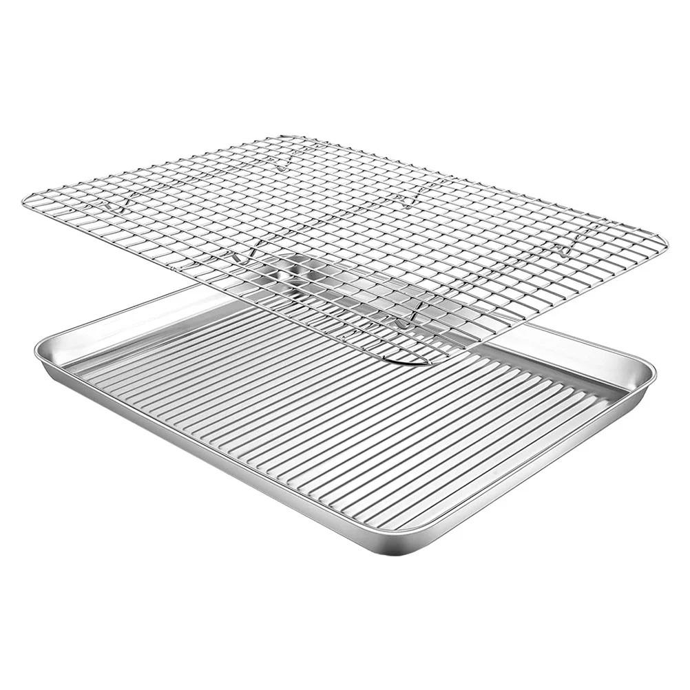 

Pan Sheet Baking Rack Stainless Steel Tray Grill Oven Cooling Cookie Wire Plate Cake Metal Trays Roasting Toaster Cooking