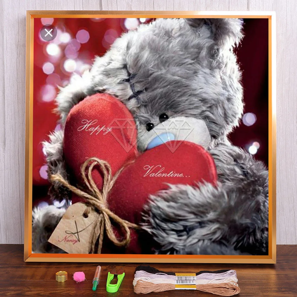 

Cartoon Love Teddy Bear Flower Doll Pre-Printed 11CT Cross Stitch Set DIY Embroidery DMC Threads Needlework Craft Magic