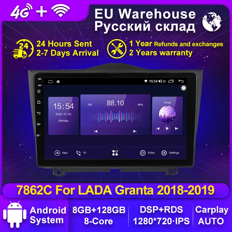 

Mekede 9 inch 8G+128G GPS Car Radio For LADA Granta Cross 2018 - 2019 Auto Radio Multimedia WIFI 4G LTE Carplay DSP Android 11