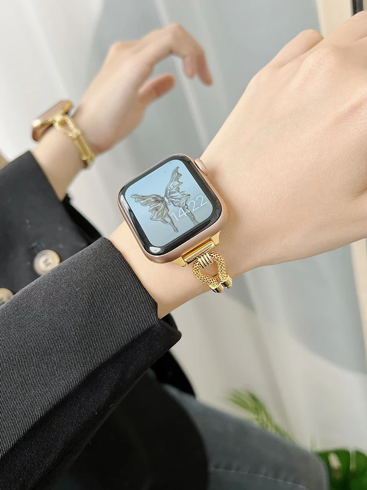 Luxury Bracelet For Apple Watch 38 40 44mm 42mm 41mm 45 Women Girl Slim Metal Diamond Strap For Apple Watch Series 7 6 5 4 3 SE
