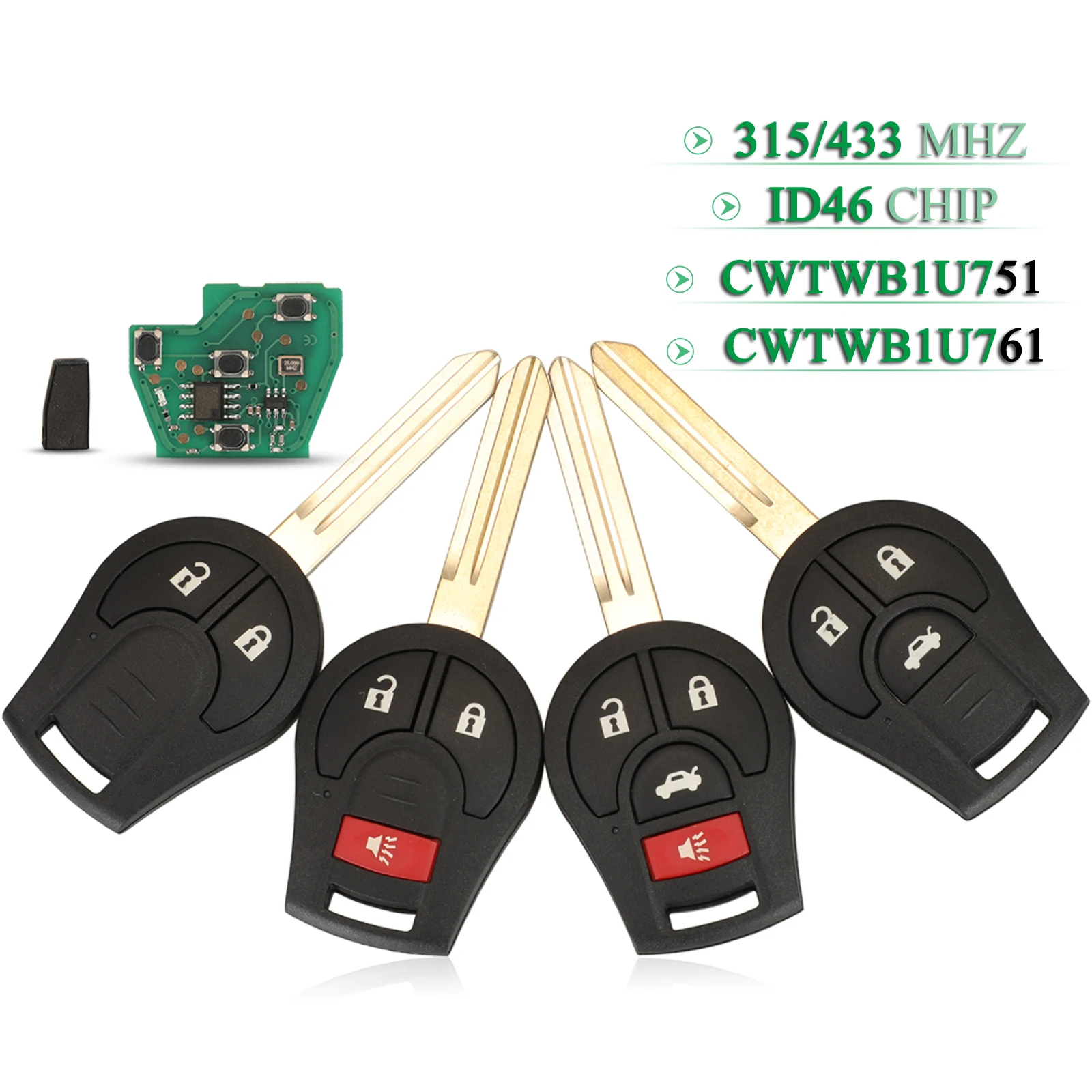 jingyuqin 2/3/4 Buttons For Nissan Rouge Armada Maxima Sentra Remote Car Key ID46 Chip 315/433Mhz CWTWB1U751 / CWTWB1U761 Fob