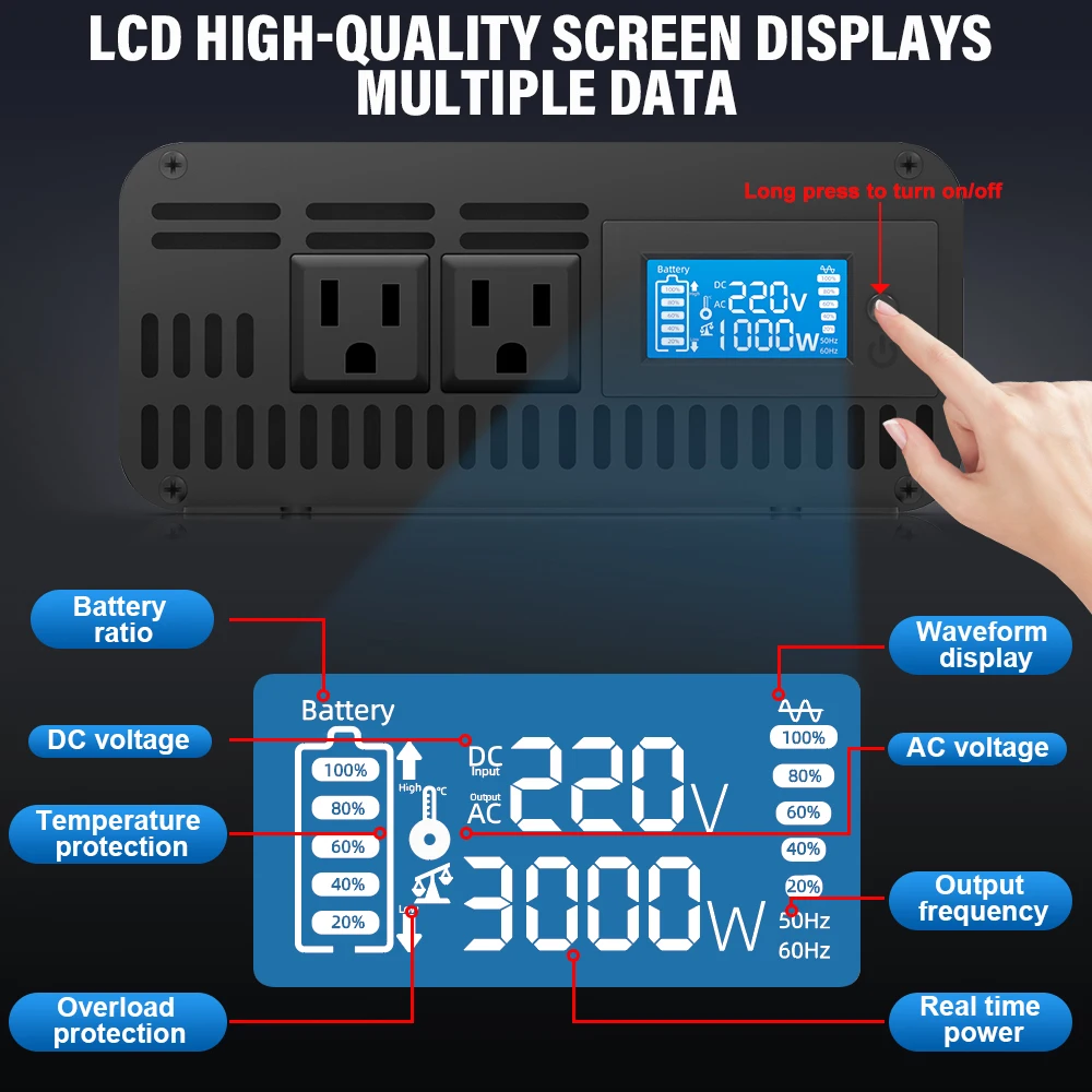 Автомобильный преобразователь тока 1000 Вт 220 В 110 |
